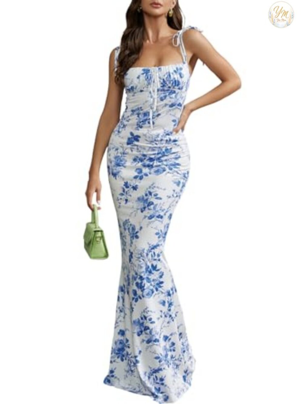 Women's Floral Maxi Dress Spaghetti Strap Mermaid Hem Zipper Back Sleeveless